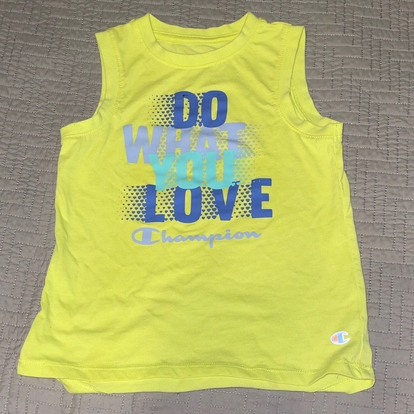 Champion Kids Neon Yellow Tank Top with Blue Print - Picture 1 of 3
